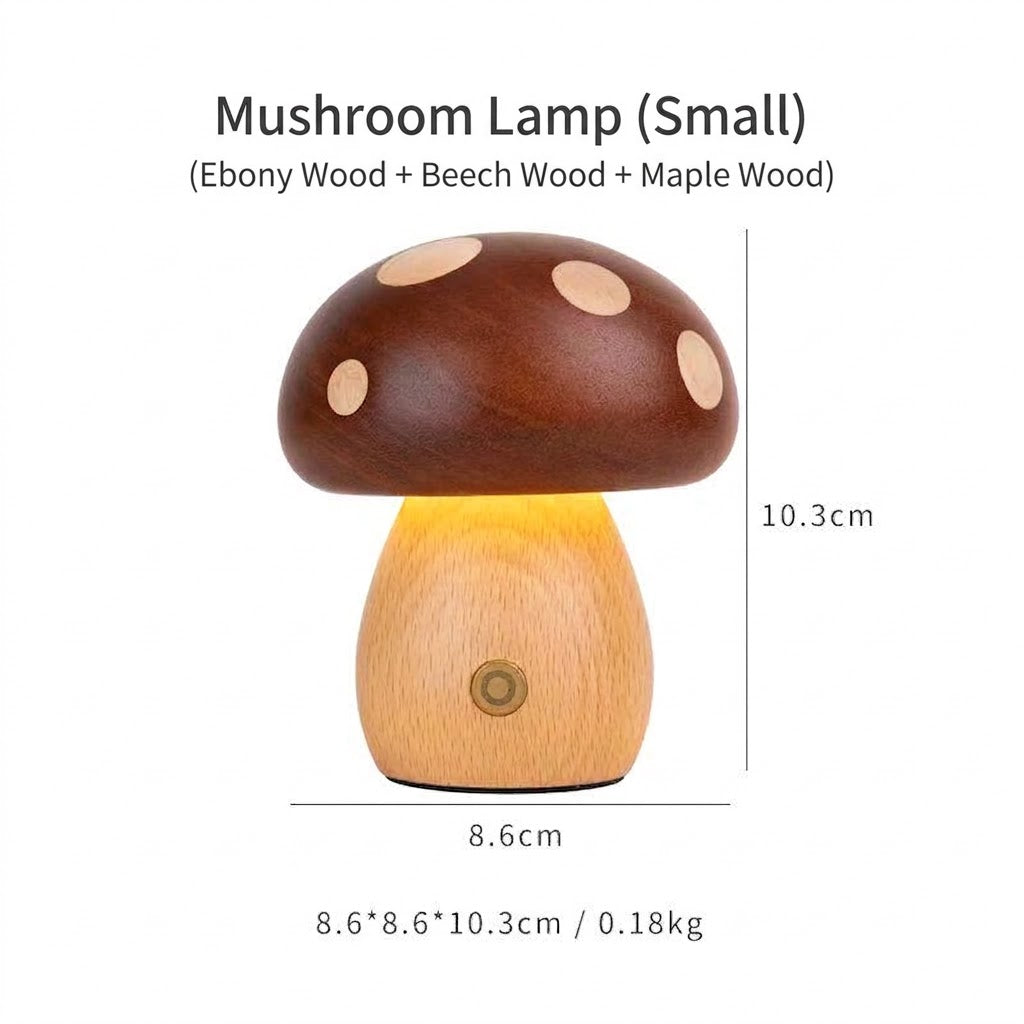 Solid Wood Mushroom Night Light for Nursery & Kids Room