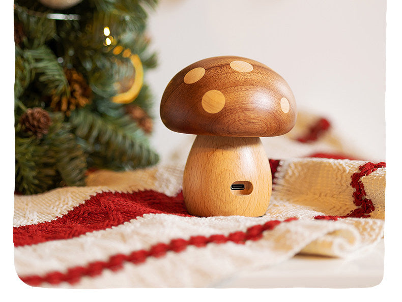 Solid Wood Mushroom Night Light for Nursery & Kids Room
