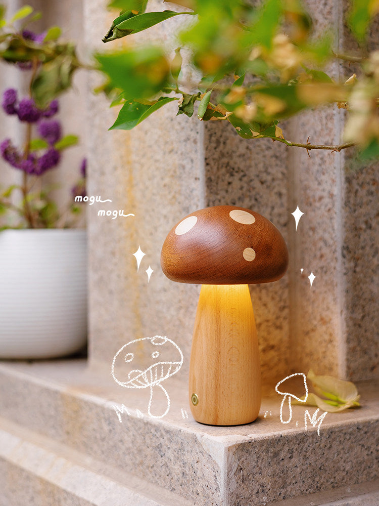 Solid Wood Mushroom Night Light for Nursery & Kids Room