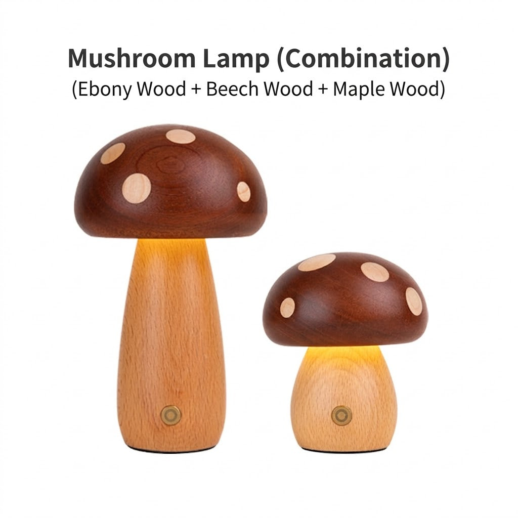 Solid Wood Mushroom Night Light for Nursery & Kids Room